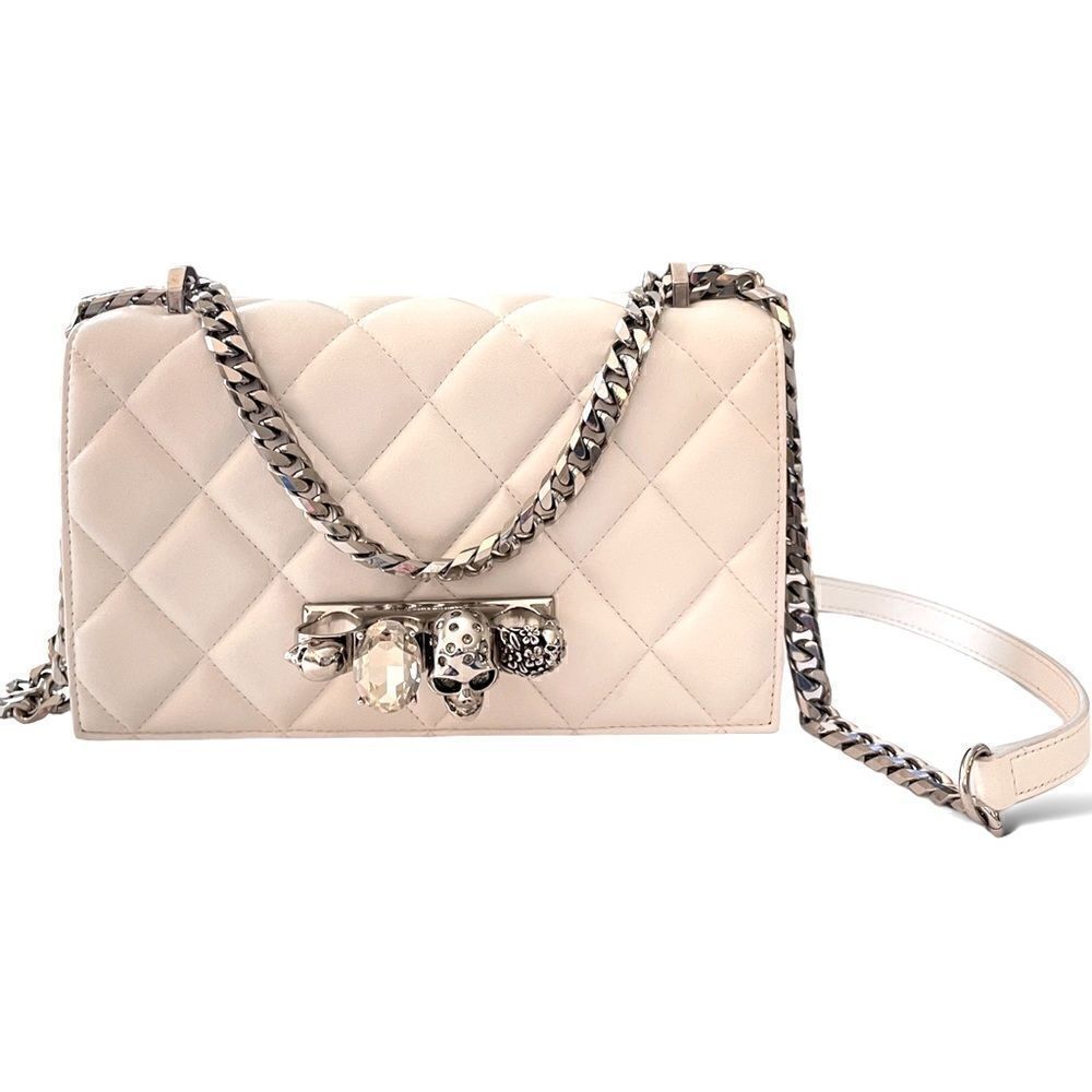 ALEXANDER MCQUEEN White Quilted Leather Jeweled Knuckle Shoulder Bag